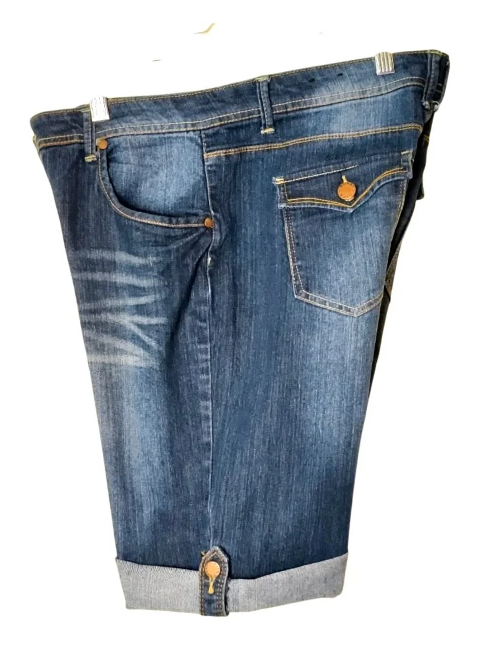 Cato Womens 16 Bermuda Jorts Shorts Rolled Mid-Rise Stretch Denim Whisk Grunge